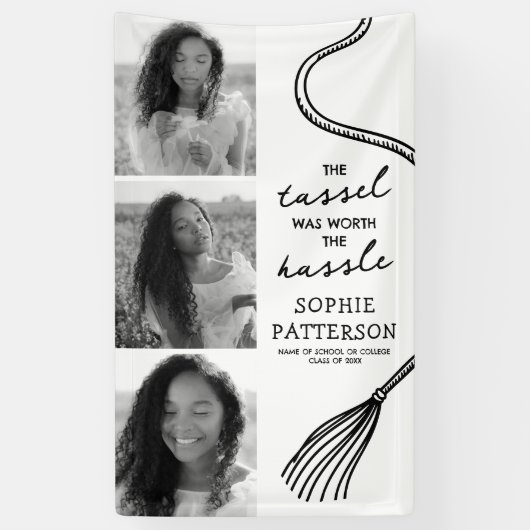 Grad Tassel 3写真卒業 横断幕 (縦)