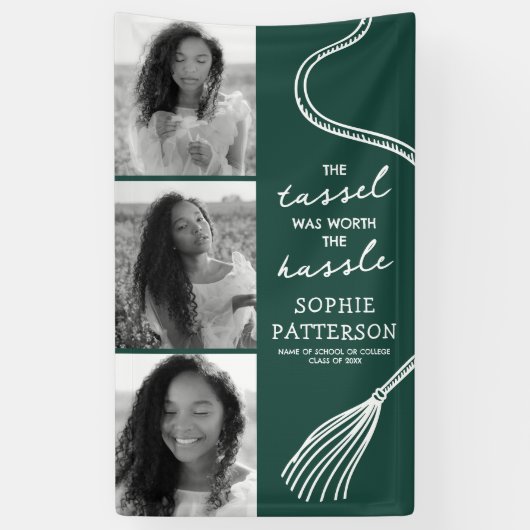 Grad Tessel 3フォトグリーン卒業 横断幕 (縦)