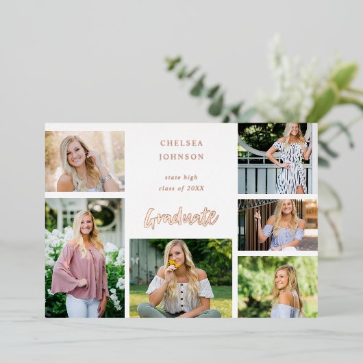 Grad U 数々の 6 Photo Foil卒業発表 箔招待状 (立ち正面)