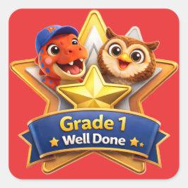 Grade one well done with the owl and Rex achieveme スクエアシール