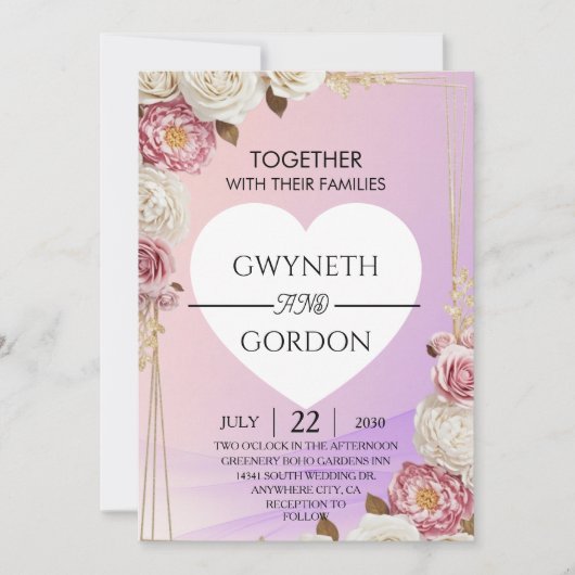 Gradient Floral Wedding Invitation 招待状 (正面)