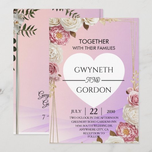 Gradient Floral Wedding Invitation 招待状 (正面/裏面)