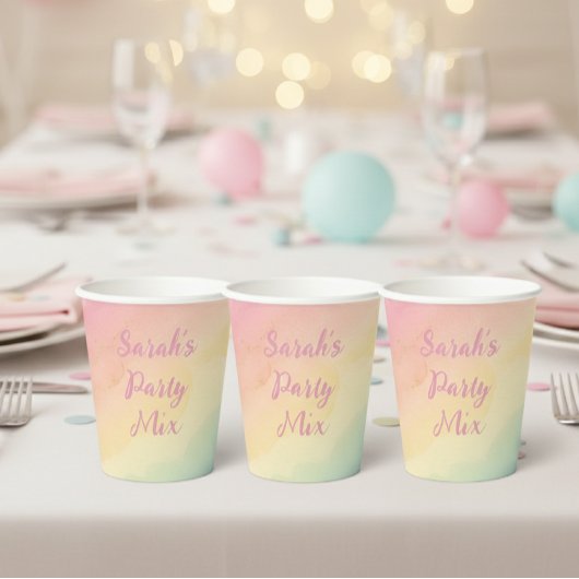  gradient party watercolor pink Elegant Birthday  紙コップ