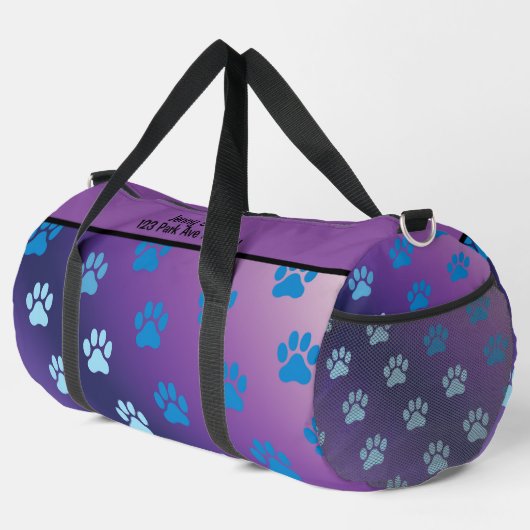 Gradient Paw Print Stylish Monogram Personalize ダッフルバッグ (右コーナー)