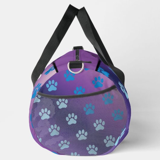 Gradient Paw Print Stylish Monogram Personalize ダッフルバッグ (右)