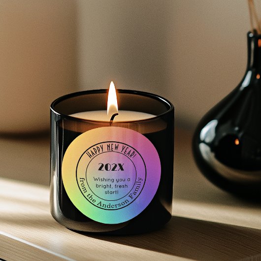 Gradient Rainbow 3-in Happy New Year Round Sticker ラウンドシール