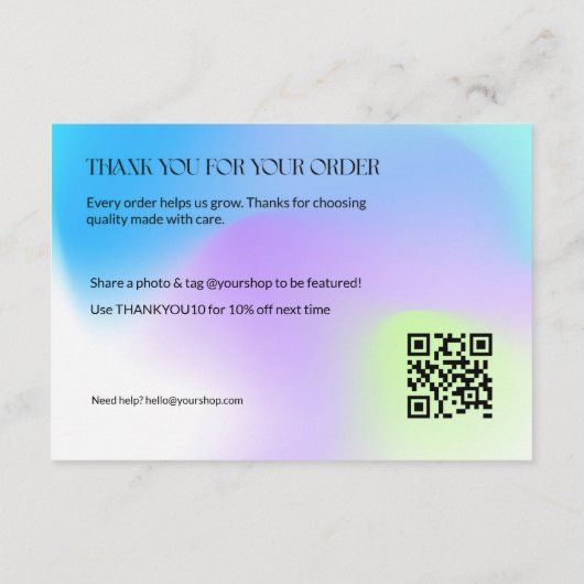 Gradient Thank You Card with Logo & QR サンキューカード (裏面)