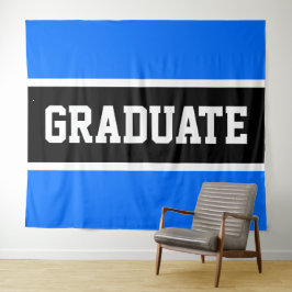 GRADUATE スポーティ ブライトブルー ブラック ホワイト ストライプ タペストリー
