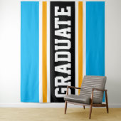 GRADUATE 楽しい 明るい空色 黒 オレンジ ストライプ タペストリー (インサイチュ)