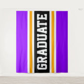 GRADUATE 楽しい 明るい紫 黒 オレンジ ストライプ タペストリー (正面)