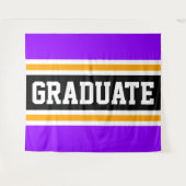 GRADUATE 楽しい 明るい 紫 黒 オレンジ ストライプ タペストリー (正面(横))