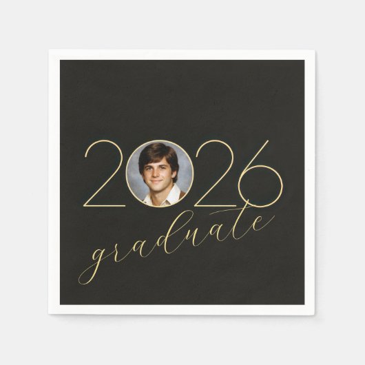 Graduate 2026 Photo Frame on Black スタンダードカクテルナプキン (正面)