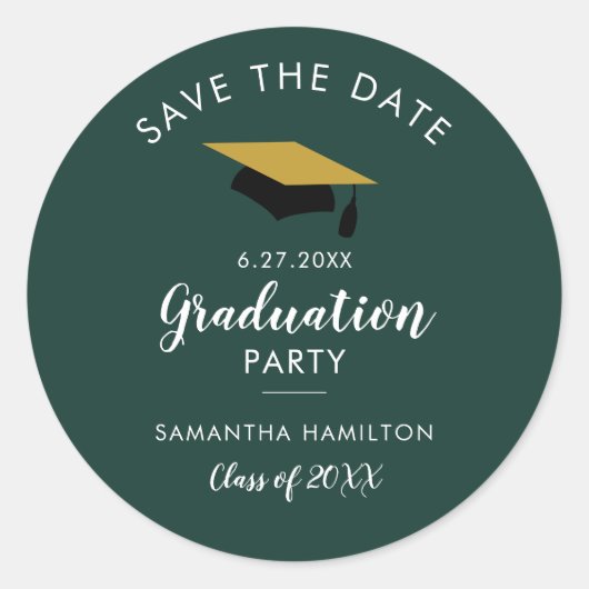 Graduate 2026 Save the Date Grad Party Green ラウンドシール (正面)