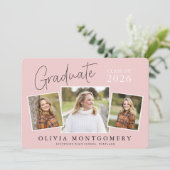 Graduate 3 Photo Modern Script Graduation Party 招待状 (スタンド正面)