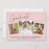 Graduate 3 Photo Modern Script Graduation Party 招待状 (正面)