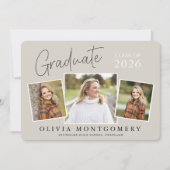 Graduate 3 Photo Modern Script Graduation Party 招待状 (正面)