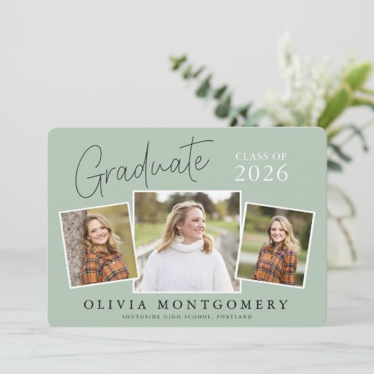 Graduate 3 Photo Modern Script Graduation Party 招待状 (スタンド正面)