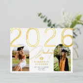 Graduate arch photo elegant 2026 graduation 箔招待状 (立ち正面)