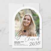 Graduate arch photo modern script graduation party 招待状 (正面)