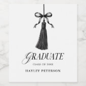 Graduate Black Bow Tassel Graduation Favors ワインラベル (シングルラベル)