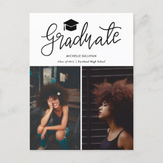Graduate Casual Script | Modern Grad Photo Collage 案内ポストカード
