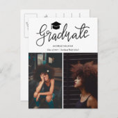 Graduate Casual Script | Modern Grad Photo Collage 案内ポストカード (正面/裏面)