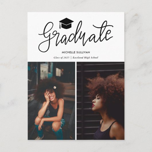 Graduate Casual Script | Modern Grad Photo Collage 案内ポストカード (正面)