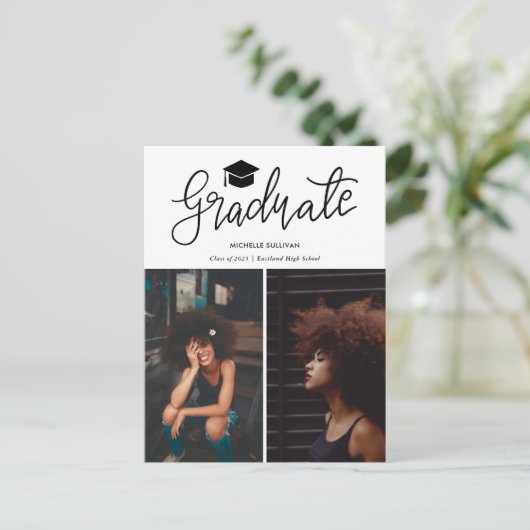 Graduate Casual Script | Modern Grad Photo Collage 案内ポストカード (スタンド正面)