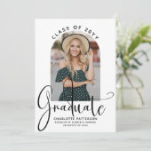 Graduate Elegant Script Graduation Arch Photo 招待状 (スタンド正面)