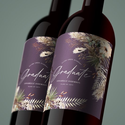 Graduate favor pampas eucalyptus floral purple ワインラベル