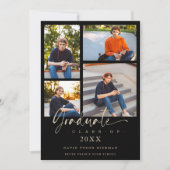 Graduate Modern Black Trendy Collage 4 Photos 招待状 (正面)