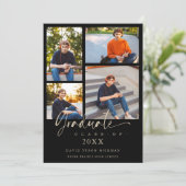 Graduate Modern Black Trendy Collage 4 Photos 招待状 (スタンド正面)