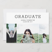 Graduate Modern Minimal Script Three Photos 招待状 (正面)