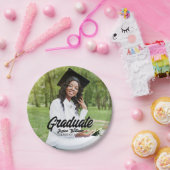 Graduate Photo Bold Black Script Graduation Party ペーパープレート (パーティー)