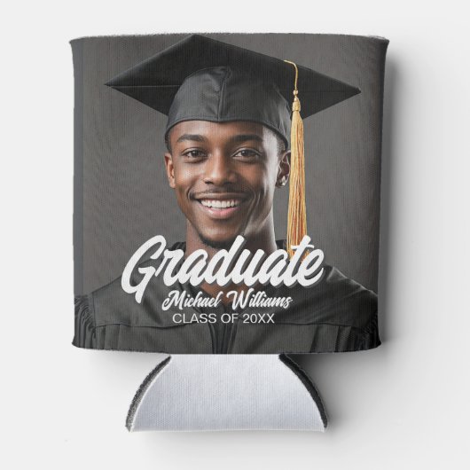 Graduate Photo Bold Script Graduation Party Favor 缶クーラー (正面)
