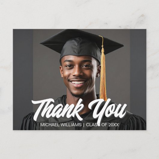 Graduate Photo Bold Script Graduation Thank You ポストカード (正面)