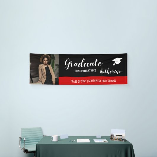 Graduate Photo Congratulations Black Red Banner 横断幕 (トレードショー)