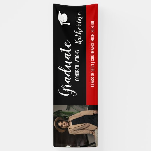 Graduate Photo Congratulations Black Red Banner 横断幕 (縦)