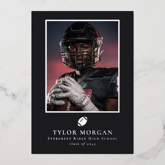 Graduate Photo Football Graduation Announcement 箔招待状 (正面)