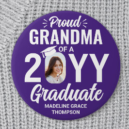 Graduate Photo Proud Grandma Modern Purple & White 缶バッジ