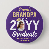 Graduate Photo Proud Grandpa Modern Purple & Gold 缶バッジ (正面)