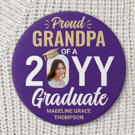 Graduate Photo Proud Grandpa Modern Purple & Gold 缶バッジ