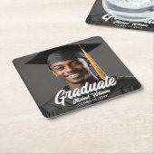 Graduate Photo w Bold Script Graduation Party スクエアペーパーコースター (アングル)