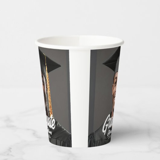 Graduate Photo w Bold Script Graduation Party 紙コップ (左)