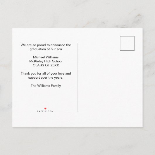 Graduate Photo with Bold Script Graduation 案内ポストカード (裏面)