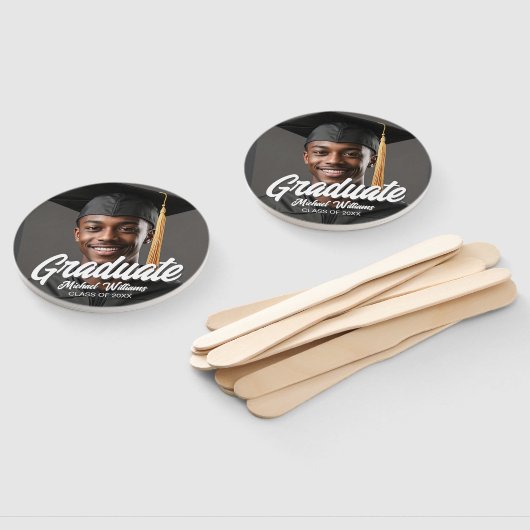 Graduate Photo with Bold Script Graduation Parents ハンドファン (組立なし)