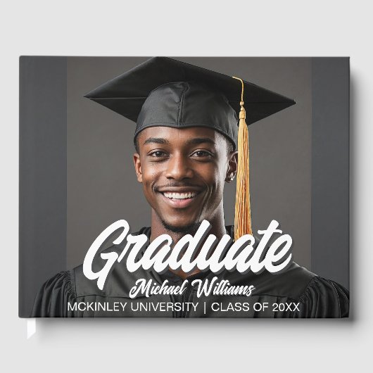 Graduate Photo with Bold Script Graduation Party ゲストブック (正面)