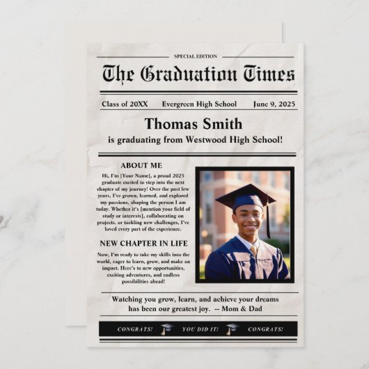 Graduate Printable Newspaper 案内状 (正面/裏面)