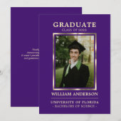 Graduate Purple金ゴールド・フレーム・クラス | フォト 案内状 (正面/裏面)