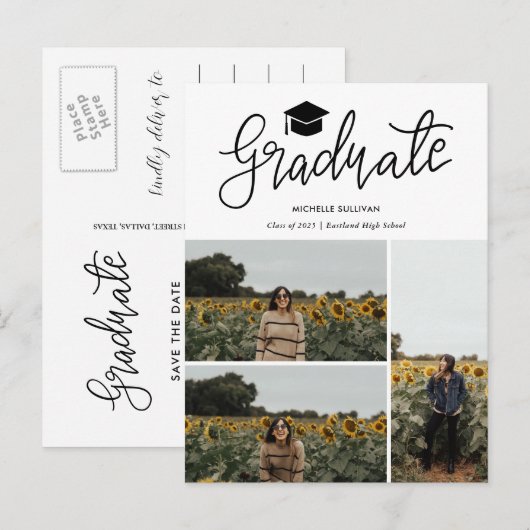 Graduate Script | Three Grad Photo Collage 案内ポストカード (正面/裏面)